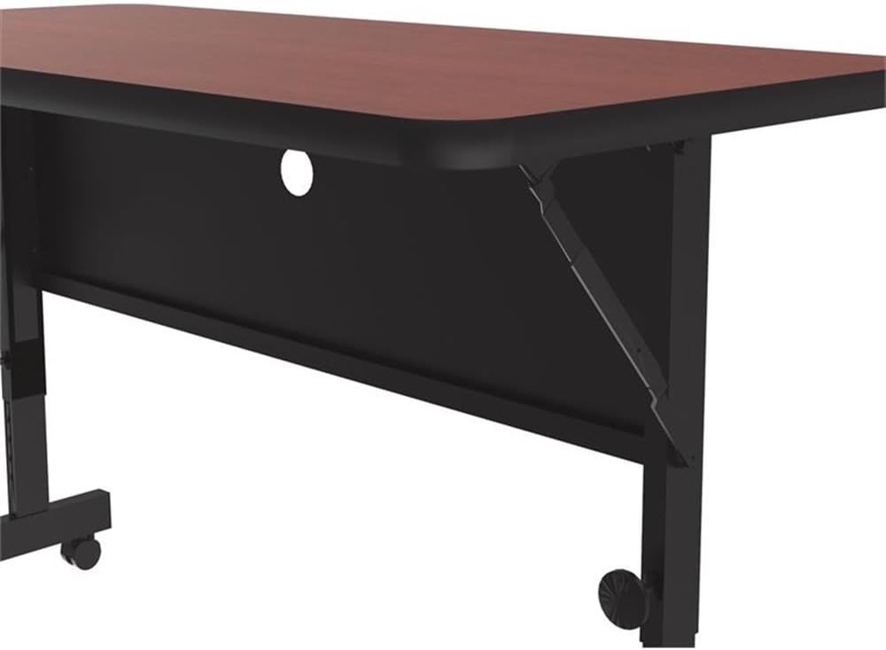 Pemberly Row Adjustable Metal & Wood Flip Top Table, 24" W x 48" D, Cherry/Black Finish, High-Pressure Laminate, Casters Included, Standing Desk for Office or Home Workspace