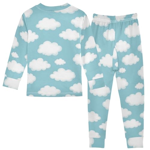 Pajama Sets Long Sleeve Sky White Clouds Soft Comfy Sleepwear 2 Piece PJS 3-8T3