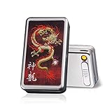 Cigarette Case with Lighter Built in USB Lighter Cigarette Box 2 in 1 Electronic Rechargeable Flameless Windproof Lighters Hold 20pcs Regular Cigarettes (Dragon)