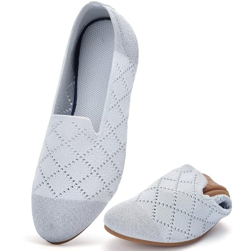Image of poemlady Women's Ballet Flat Shoes Dress Shoes Knit Round Toe Slip On Ballerina Walking Flats Shoes for Woman Low Wedge Casual