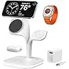EXW for Magsafe Charger Stand,Charging Station for Multiple Devices,Wireless Charger for iPhone 17 Air 16 15 14 13 12 Series,Apple Watch Series 1-10/Ultra,AirPods Pro with LED and Adapter (White)