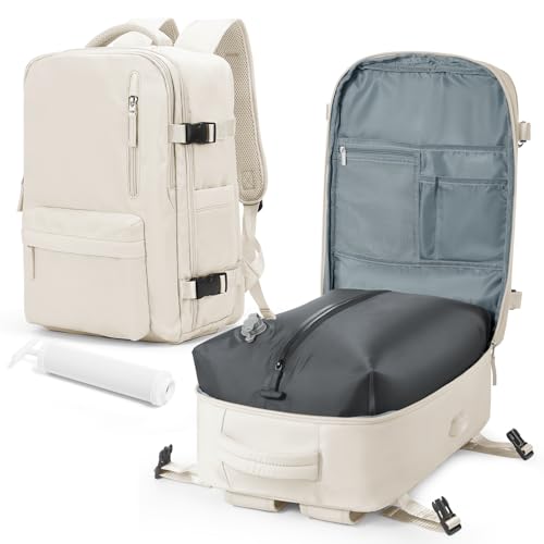 Sac à Dos Sous Vide Voyage Cabine Avion Sous Videbagage Cabine 45x36x20 Easyjet Compression Avec Pompe Manuelle Sacs de Imperméable Femme Homme Weekend Travel Backpack Beige