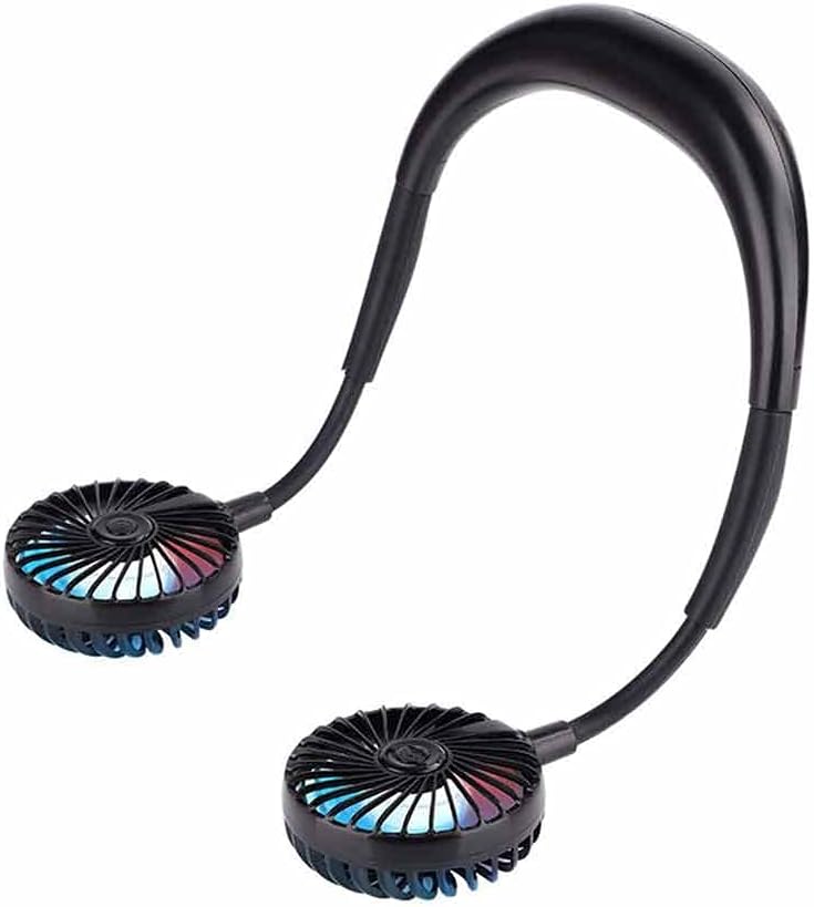 Portable Hanging Neck Folding Fan USB Rechargeable Fan 3 Speed Handheld Desktop Cooling Fan with Colorful Night Light (Color : D) (D)