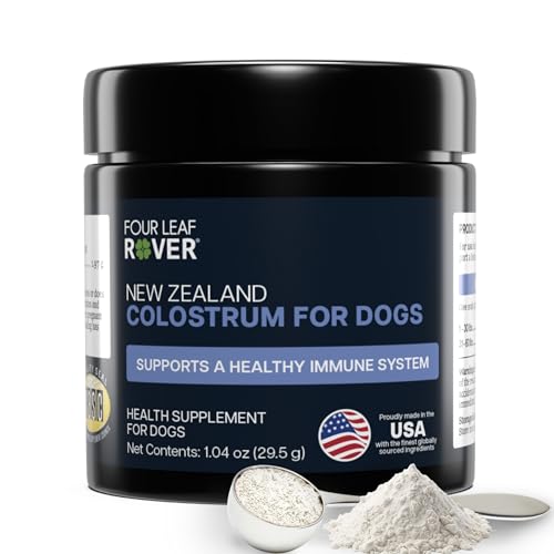FOUR LEAF ROVER Colostrum for Dogs - Bovine Colostrum from 100% Grass-Fed New Zealand Cows - Skin Gut & Immune Support - 60 Day Large Dog Supply