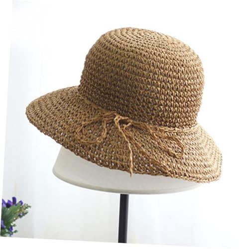 Homoyoyo Girls Boy Girl Straw Sun Hat Casual Beach Vacation Wide Brim Cap UPF Stylish Bowknot Design Fits for Summer Outings Khaki4
