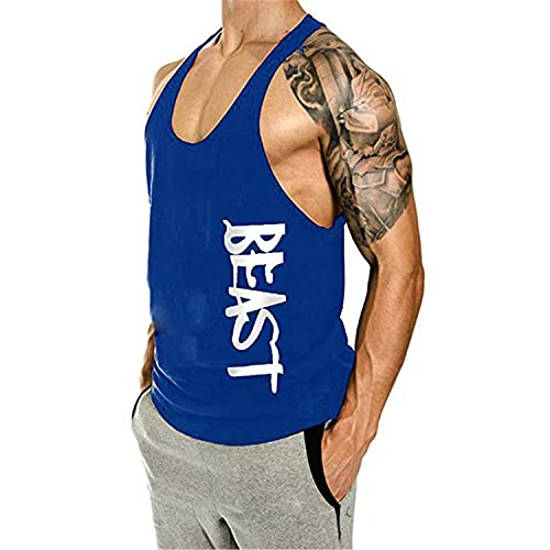 Cabeen Men's Beast Print Bodybuilding Tank Tops Vest Muscle Shirt Vest, blue, S - Image 2