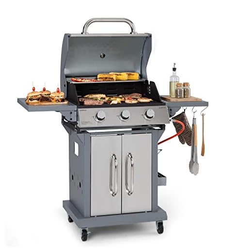 Klarstein 3-Brenner Edelstahl Gasgrill mit 10800W Leistung, Seitentischen & Thermometer – Outdoor Propan-Butan BBQ Grill für Camping, Balkon & Garten