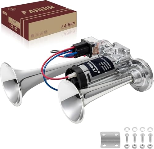 FARBIN Druckluft Hupe mit Kompressor für 12V Fahrzeuge Lufthorn Dual Air horn für Zug 150dB Fanfare Auto Hupe für LKW