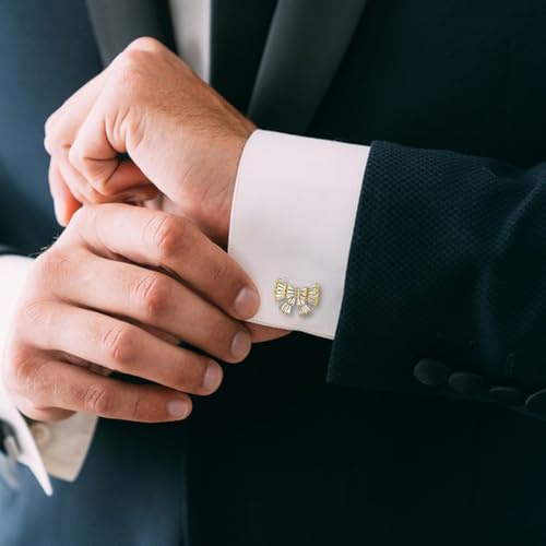 Mancuernillas para hombre con cristal y acabado dorado miniatura 3