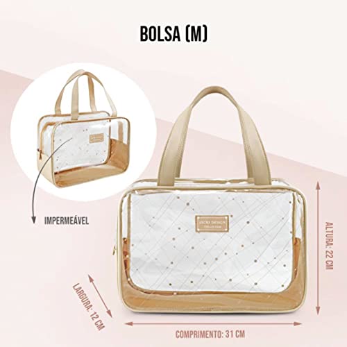 Bolsa Necessaire Transparente Alca Mão Organizador de Viagem Cor:Rosa