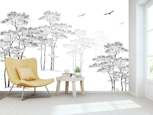 Papel Pintado Pared 3D Papel Tapiz Dibujo En Blanco Y Negro Paisa...