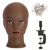 koskusder Bald Mannequin Head Brown Female Professional Cosmetology Training Mannequin-Bald for Wig Making and Display Hat Helmet Glasses Display Head Model with Free Clamp Stand
