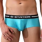 [ジーステーション] ボクサーパンツ メンズ L サックス マキシマム3D立体ポーチ 薄手 シャイニーストレッチ 男性下着 立体縫製