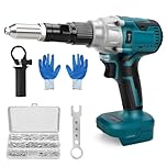 Cordless Rivet Gun Compatible with Makita 18V Battery, Brushless Electric Rivet Gun with LED Light, 175 Rivets, 4 Adapters and Wrench, Portable Rivet Nut Gun Kit (No Battery)