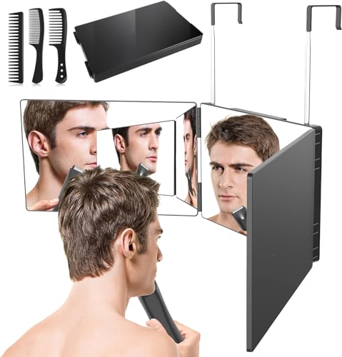 Armour Fit 3 Way Mirror, 360° Adjustable & Foldable Mirror, Portable Trifold Mirror with Free Set of Combs for Hair Styling, Cutting, Colouring, Makeup & Shaving