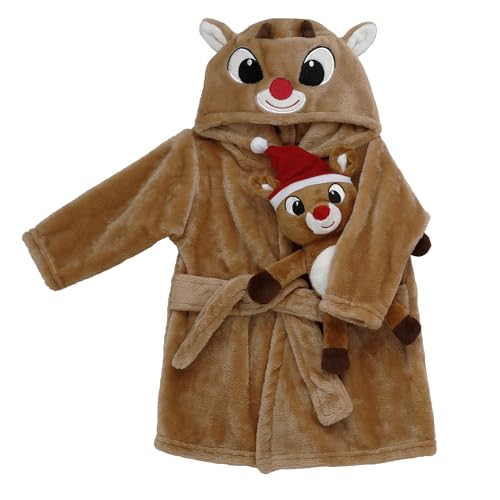 2 Piece Plush Robe and Toy Set for Baby witih Embroidered Hood, Plush Rudolph 8 inch Toy included,...