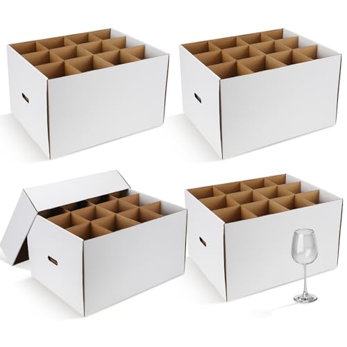 Feifeiya 4 Pcs Wine Glass Moving Box Kit, White, 20 x 15 x 12 Inches