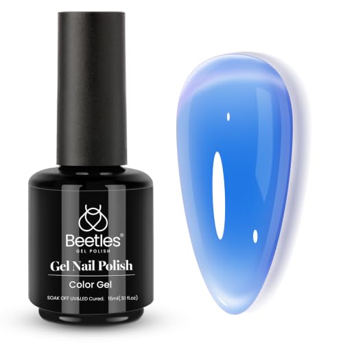 Beetles Blue Gel Nail Polish, 15ML Deep Blue Jelly Gel Polish | Sheer Translucent Effect Neutral Nail Polish Soak Off UV Abyssal Secrets Series French Nail Art Manicure Salon Gift for Women