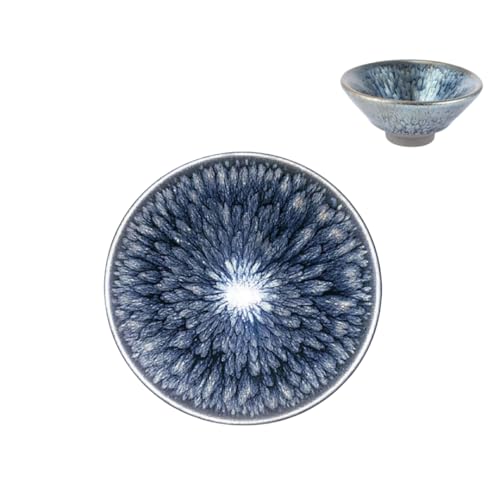 (Qihuanxing) 抹茶碗 油滴ブルー釉茶碗 油滴 茶碗 手作り 建盞 和食器 天目盃 酒器 料亭 (1,直径:8.5cm/高さ:5.4cm、120ml) (5)