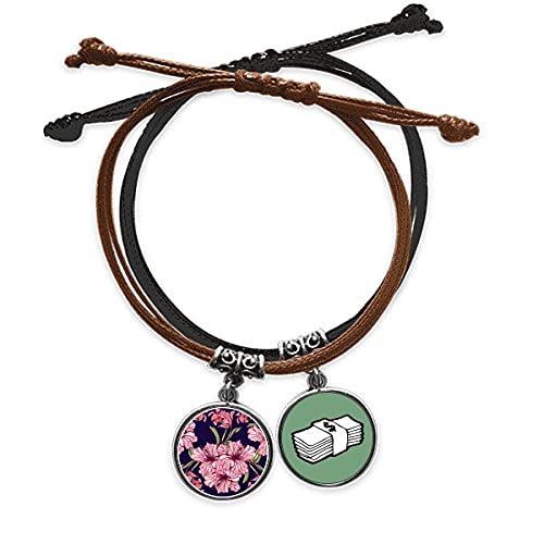 Pulsera de cuero estilo cadena de mano con detalle de flor planta hoja oscuro un regalo especial