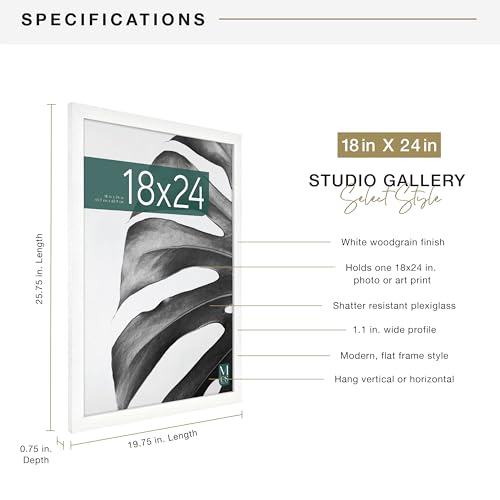 MCS Studio Gallery 18x24 Poster Frame White Woodgrain, Vertical & Horizontal Wall Hanging Large Picture Frame for Photos, Posters & Art Prints (1-Pack)