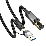 Herfair Ethernet Cable USB A/C to 1000Mbps Gigabit RJ45 Adapter Network Cord for Laptop, Desktop PC, Switch, iPad Pro - Nylon Braided, Plug & Play, 6.5FT