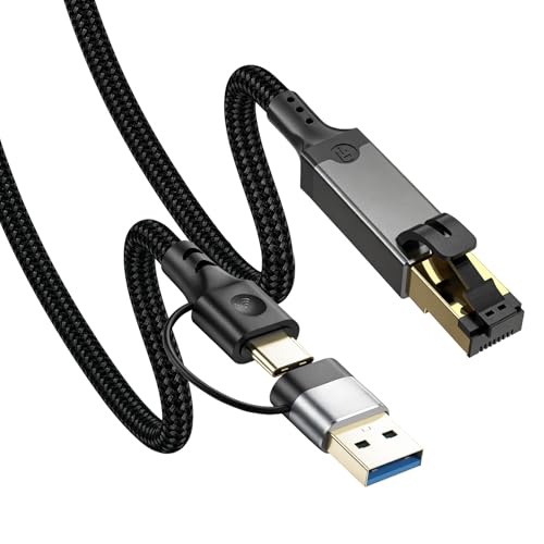 Herfair Ethernet Cable USB A/C to 1000Mbps Gigabit RJ45 Adapter Network Cord for Laptop, Desktop PC, Switch, iPad Pro - Nylon Braided, Plug & Play, 6.5FT