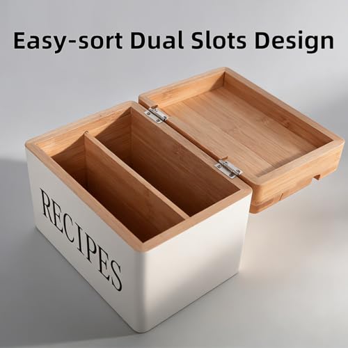 Tanter Bamboo Recipe Box, Includes 50 4x6 Cards & 24 Dividers, 2-Compartment Storage, Dual Lid Slot, Kitchen Organizer - Thumbnail 2