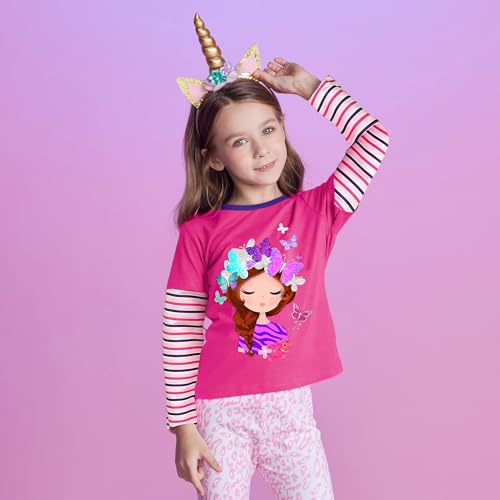 Image of VIKITA Girls Shirts Winter Long Sleeve Tops Print Tees for Girls,3-12 Years