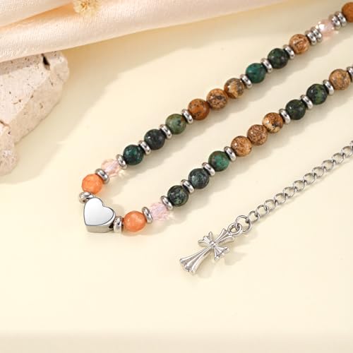 Image of Easter Basket Stuffers for Teens, Nature Stone Cross Bracelet Easter Gifts for Teens Women Adults Christian Religious Jewelry Baptism Confirmation Gift