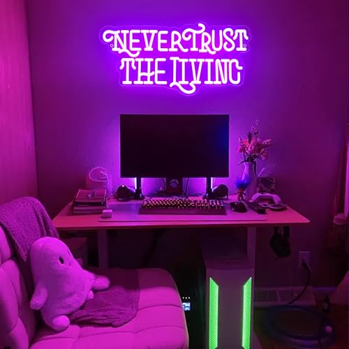 Image of Never Trust The Living Neon Sign Mysterious Purple LED Light for Room Wall Decor Halloween Party Chamber of Secrets Man Cave Room Gothic Letters Neon