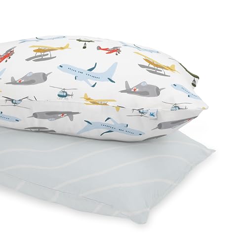Image of Little Unicorn Standard Pillowcase 2 Pack | Super Soft & Breathable Muslin Fabric | Snug Envelope Closure | for Crib and Toddler Bed (Air Show)