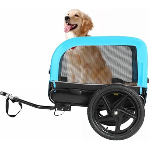 Sepnine Dog Bike Trailer, Dog Cart for Bicycle, Suitable for Small and Medium Pets, Easy Folding Cart Frame, 66LBS Blue Cover