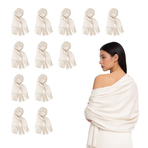12pcs Wedding Shawls with Fringes Bulk Wedding Scarf Shawl for Guests Wedding Favor Bridal Scarf Homeless Gift White