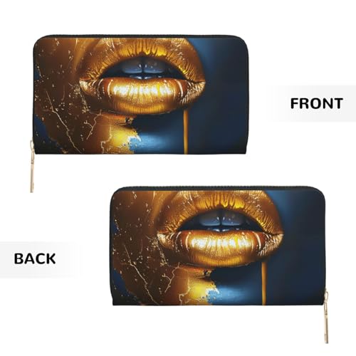Gold Lips Printed Long Wallet for Women Men Cute Coin Purse with Card Holder3