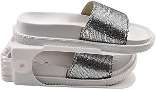 TJC Pack of 12- Shoe Organizer with Shoe Slots, Adjustable Shoe Racks, Shoe Stacker/Shoe Holder Set, 3 Height-Adjustable, Space-Saving and Non-Slip Plastic - White