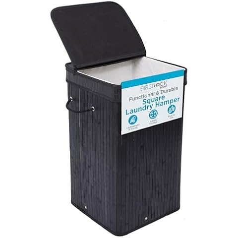 BIRDROCK HOME Square Laundry Hamper with Lid and Cloth Liner Cover