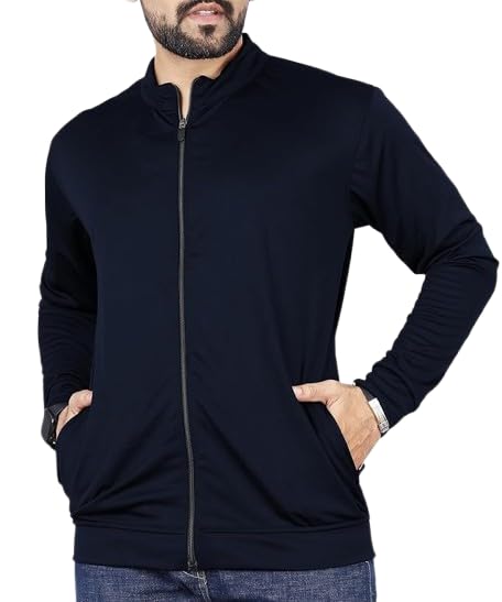 Image of Casual Jackets For Men's Solid Wind Cheater Jacket With Zipper Ribbed Waist And Ribbed Wrist Cuffs For Perfect Fit Casual And Sports Jacket