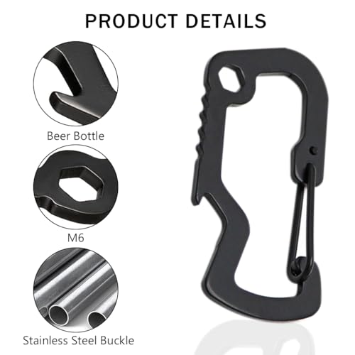 Image of Proberos 5Pcs Stainless Steel Carabiner Hooks 3 in 1 Multi Tool Multifunctional Carabiners Wrench Tool Bottle Opener Snap Clip Hooks Backpack Attachment Hooks for Camping, Hiking, Biking