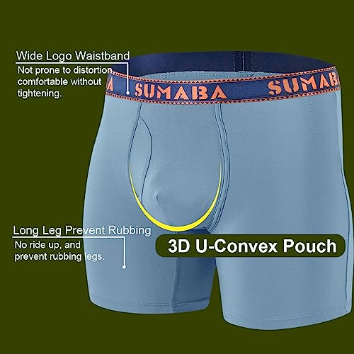 Sumaba Men Underwear Bamboo Comfortable Cooling Boxer Briefs With Fly Multipack (Olive-Green/Dusty Blue 4-Pack, L/Waist(36"-38")) #TOP4