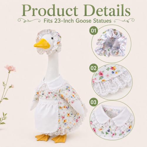 EdenShine Summer Floral Porch Goose Outfit with Flower Hat and Skirt, Clothes for 23 Inch Cement or Plastic Goose Statue, Lawn Yard Garden Decoration — view 3