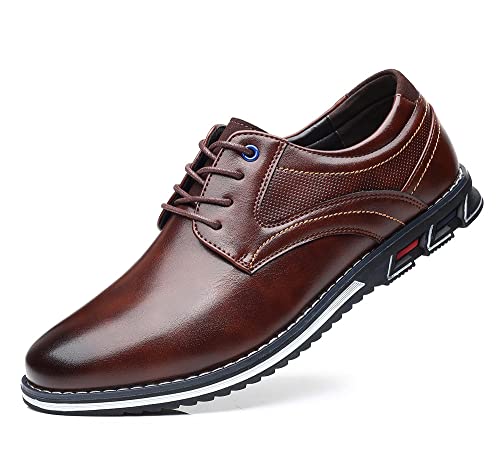 Santimon Mens Casual Walking Leather Sneakers Comfort Oxfords Lace Up Fashion Moccasin Shoes