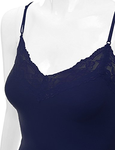 RT1004 Pack Ladies Adjustable Spaghetti Strap Lace Tunic Camisole 2Pack-WHT/Navy M