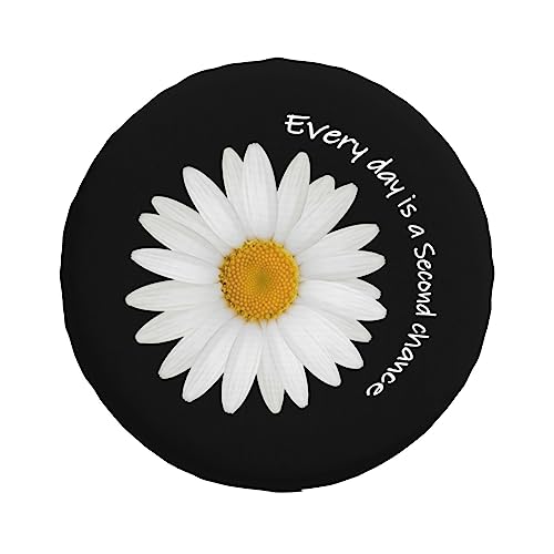Image of White Daisy Quote Spare Tire Cover for Rv SUV Trailer Truck- Funny Cute Decor Tire Cover Polyester Wheel Covers Universal Fit for Outdoor Camper Travel,14 inch
