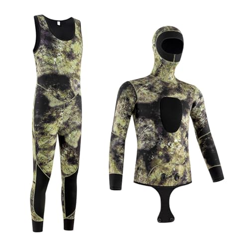 Combinaisons De Chasse sous-Marine Camo Combinaison Pectorale avec Capuche 2 Pièces Combinaisons De Plongée avec Masque Et Tuba pour Le Sport Aquatique De...