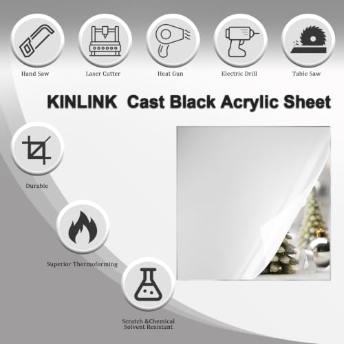 Image of KINLINK 12x12 Plexiglass Sheets 1 /8 inch Thick - 3mm Silver Mirror Cast Acrylic Sheet, Plastic Board Polycarbonate Sheet for DIY Project, Craft, Wall Mirror, Acrylic Sign and Wedding Invitation 2 Pack