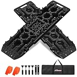 Nilight Recovery Off-Road Traction Boards with Jack Lift Base Emergency Tire Ladder Mats for 4WD 4X4 Mud Sand Snow with 2PCS Mounting kit Carry Bag 2 leashes (Black)