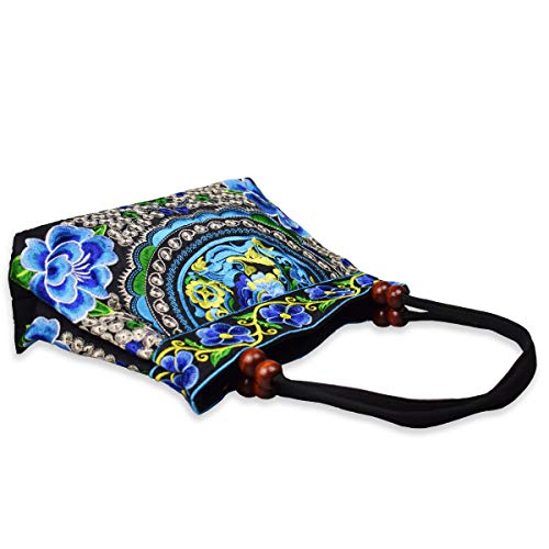 Women's Unique Vintage Hobo Tote Bags Embroidered Floral Shoulder Handbags For Lady (Apple-Blue), Medium #TOP3