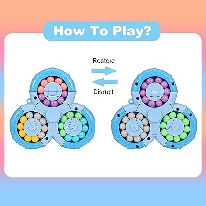 Image of Magic Bean Rotating Cube, Magic Bean Toys Decompression Rotating Small Beads Magic Cube, Creative Finger, Puzzle Toy Fun Learning , Stress Relief Fidget Toy Gift for Kids (Blue Colour)