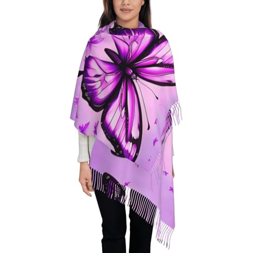 Écharpe sensation cachemire motif papillon violet | Mode chic d'hiver